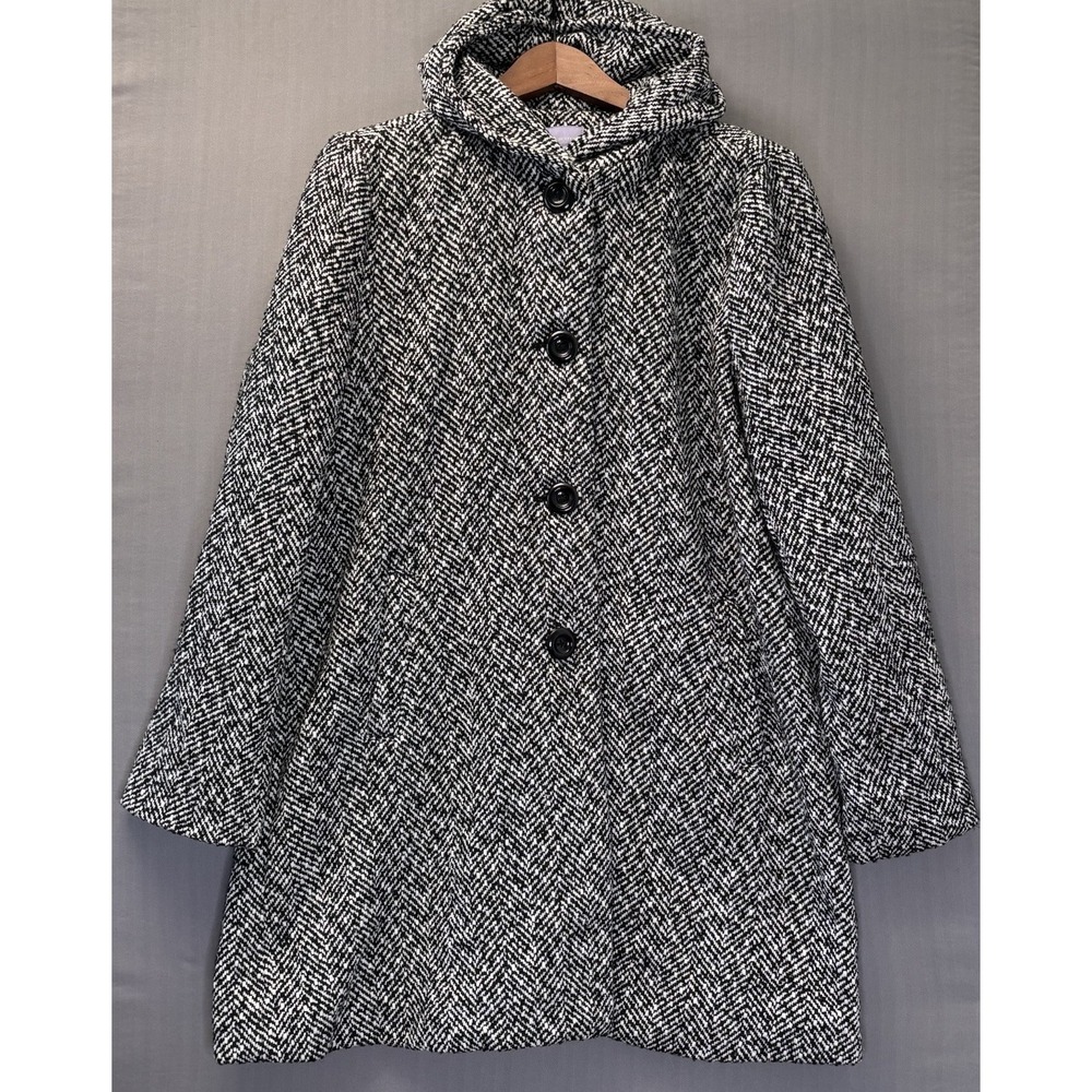 Laura Scott Herringbone Hooded Overcoat Wool Blend Women XL